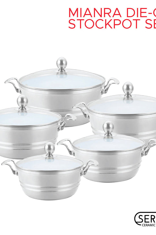 SQ Professional Seramiq Mianra Diecast Stockpot Set of 5 Quartz Premium Cooking Essentials