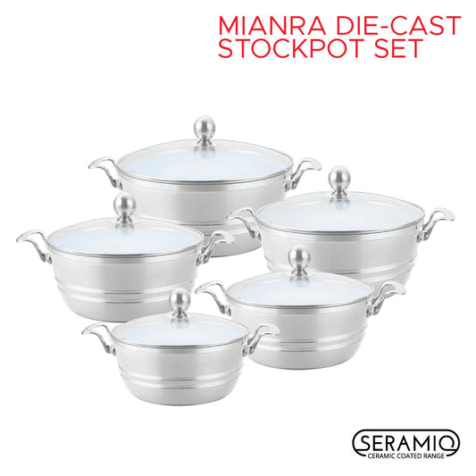 SQ Professional Seramiq Mianra Diecast Stockpot Set of 5 Quartz Premium Cooking Essentials