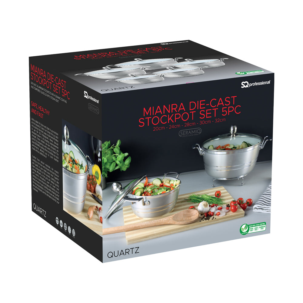 SQ Professional Seramiq Mianra Diecast Stockpot Set of 5 Quartz Premium Cooking Essentials