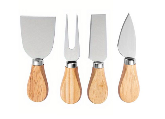 Premium Metal Cheese Knife Cutter Slicer Set with Wooden Handles Pack of 4