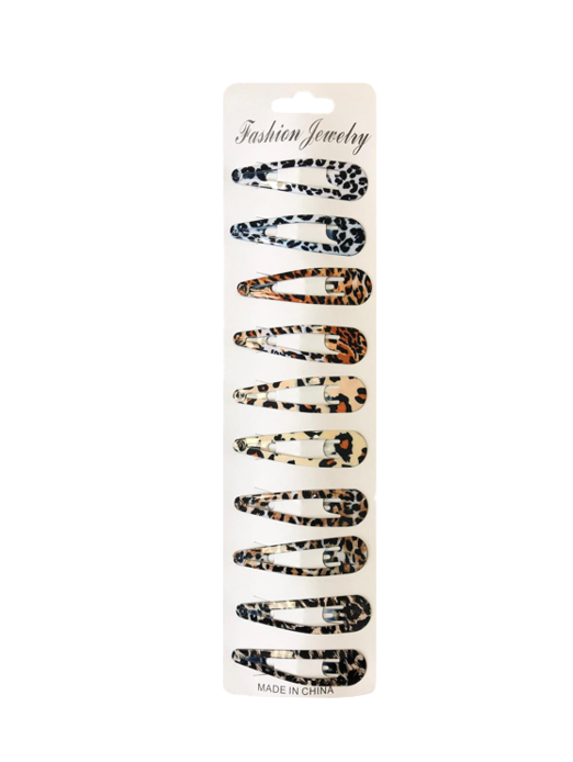 Leopard Animal Print Hair Clips 5 cm Pack of 10