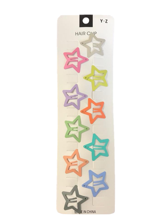 Assorted Heart and Star Shape Hair Clips Pack of 10 34 cm