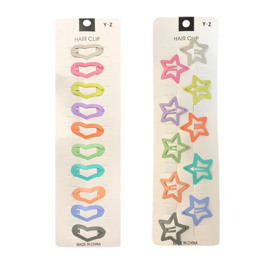 Heart Star Shape Hair Clips 34 cm Pack of 10