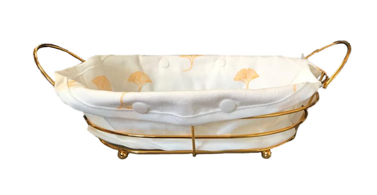 Elegant Oval Metal Wire Fruit Bread Serving Basket with Gold Handles