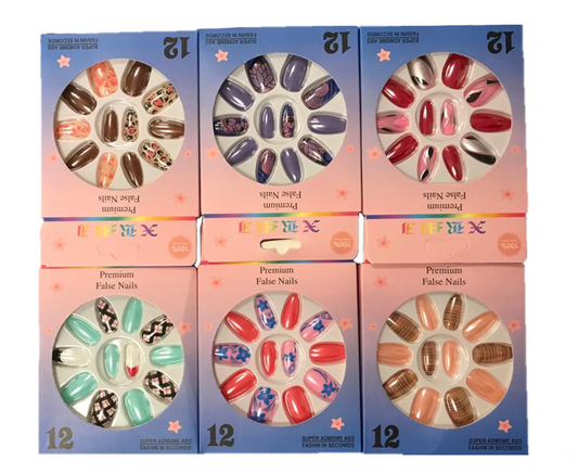 Assorted Artificial Fake Nail Extensions with Nail Glue Adhesive Sticker Tabs