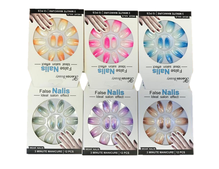 Glitter Gradient Round Tip Artificial Nail Extensions Set