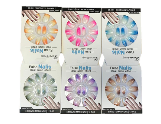 Glitter Gradient Round Tip Artificial Nail Extensions Set