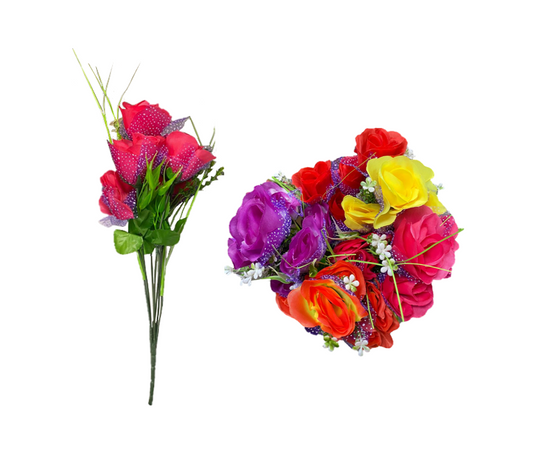 Vibrant Plastic Artificial Rose Flowers Assorted Colours 34 cm