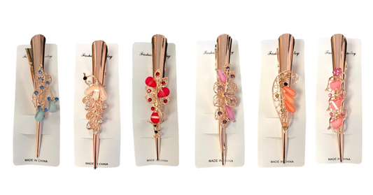 Elegant Womens Alligator Hair Clip with Floral and Peacock Details
