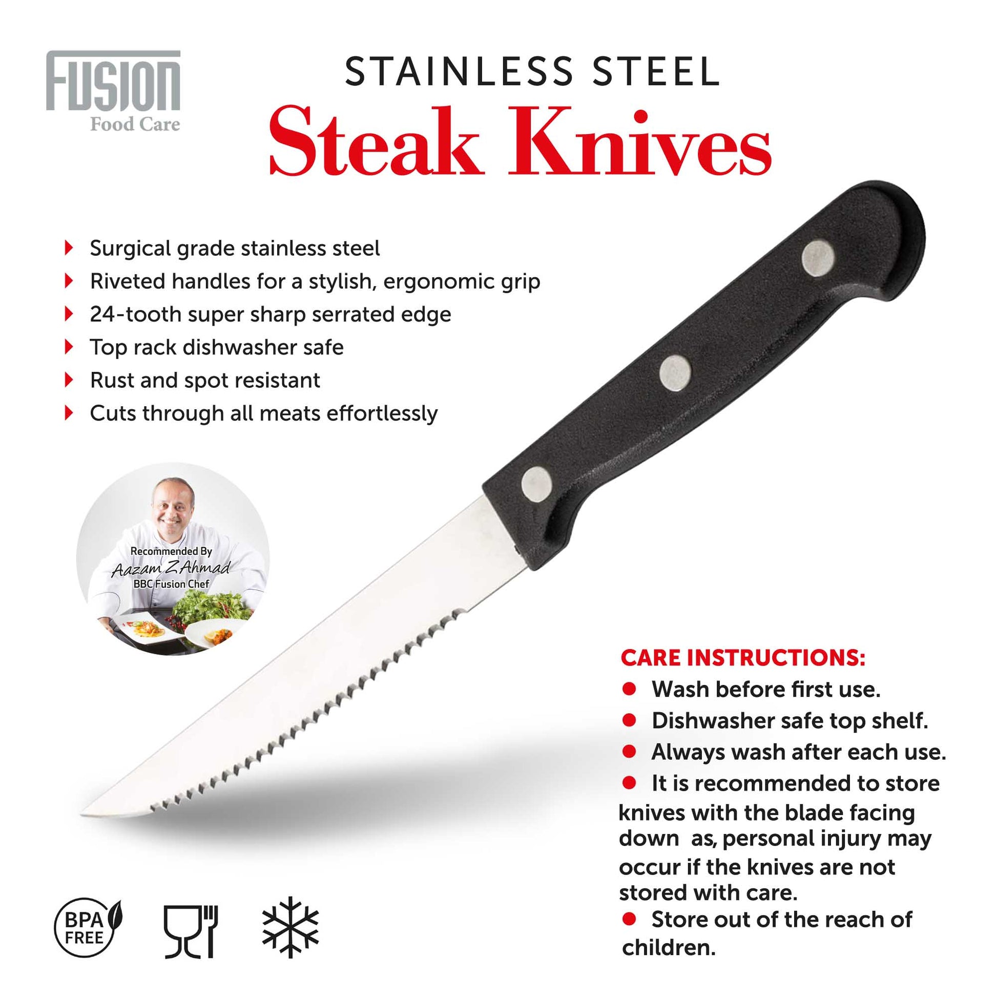 Premium Stainless Steel Serrated Steak Knives Set of 6