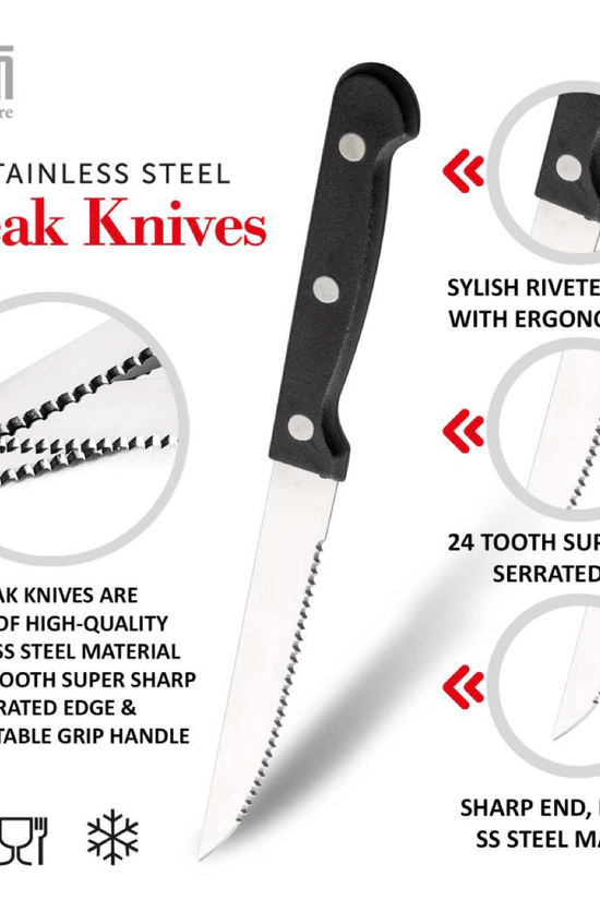 Premium Stainless Steel Serrated Steak Knives Set of 6