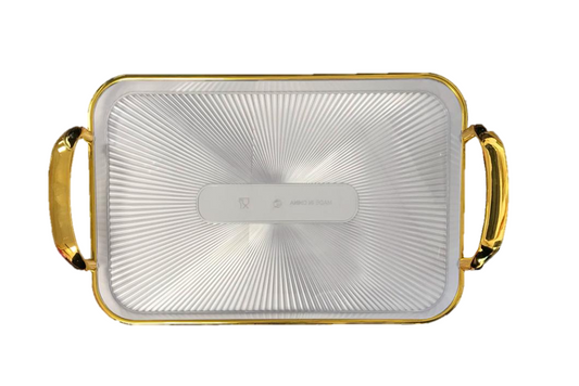 Elegant Rectangular Clear Plastic Serving Tray with Gold Rim