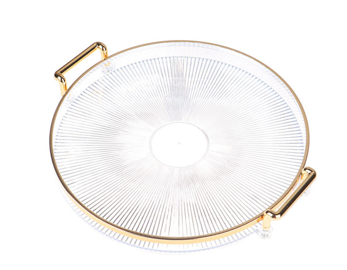 Elegant Round Clear Plastic Serving Tray with Gold Rim 36 cm