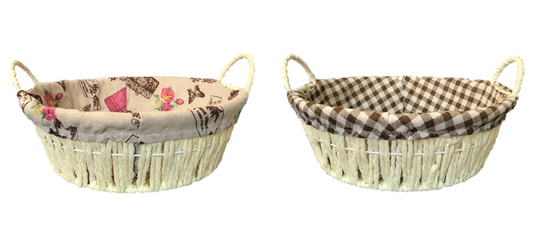 Elegant Round Bread Gift Basket with Handles and Cloth Assorted Designs