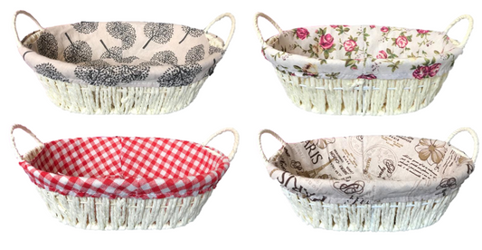 Elegant Oval Bread Gift Basket with Handles and Cloth Assorted Designs
