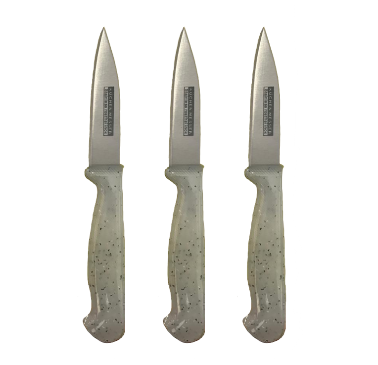 Premium Metal Kitchen Fruit Knives Set of 3 17 cm with Ergonomic Plastic Handles