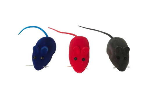 Interactive Cat Toy Set 3Pack Velvet Squeaky Mice in Assorted Colors