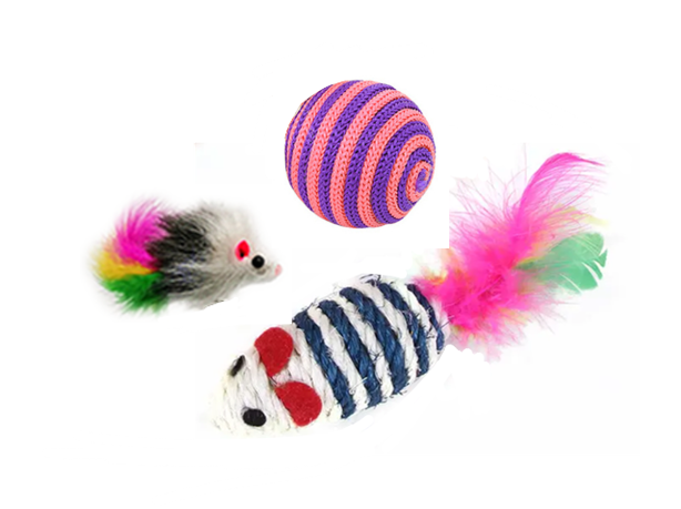 Interactive Pet Cat Toy Set Pack of 3 Assorted Colors