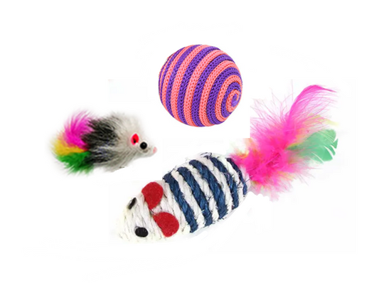 Interactive Pet Cat Toy Set Pack of 3 Assorted Colors