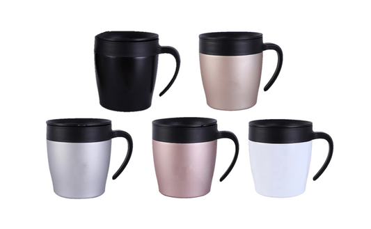 Premium Stainless Steel Coffee Mug with Handle and Rubber Grip