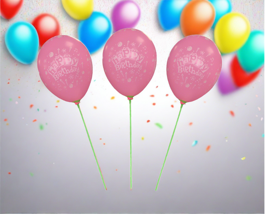 12 Pack Happy Birthday Balloons with Sticks Assorted Colors
