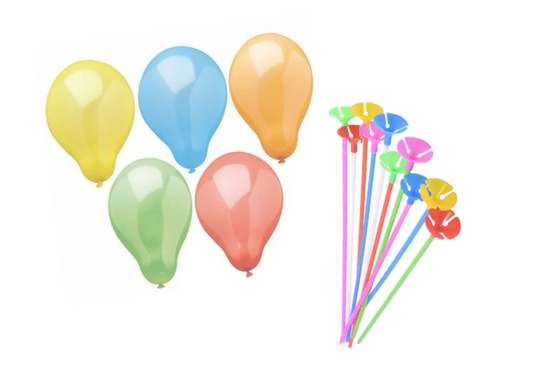 12 Pack Happy Birthday Balloons with Sticks Assorted Colors