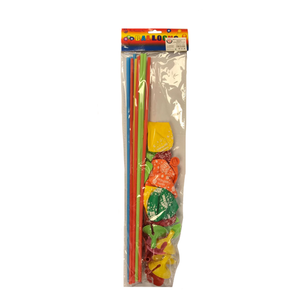 12 Pack Happy Birthday Balloons with Sticks Assorted Colors