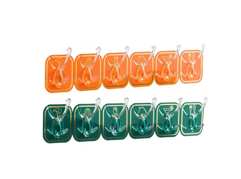 Colorful Plastic Adhesive Stick On Hooks 6 Pack