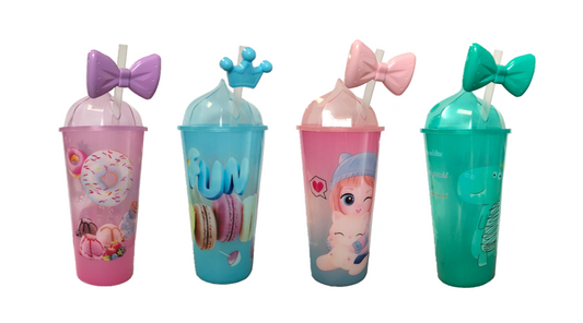 500ml Reusable Plastic Ice Cream Drinking Cup with Straw