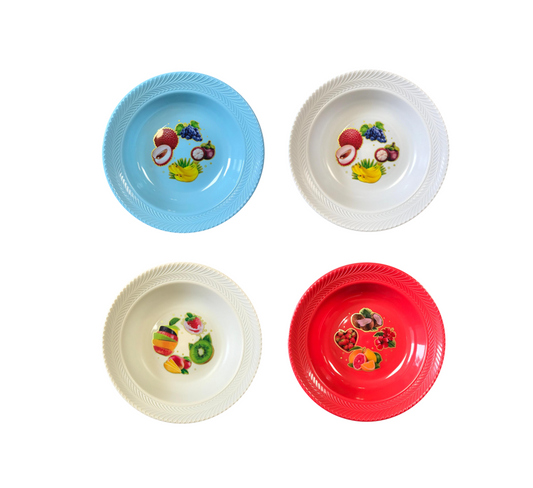 Fruit Print Plastic Bowl Plate 22 cm Assorted Designs
