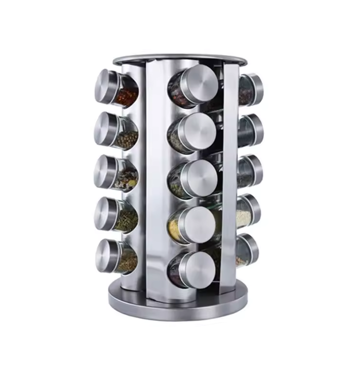 Premium Stainless Steel Rotating Spice Jar Rack with 20 Jars