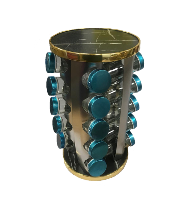 Elegant Rotating Spice Jar Rack with 20 Jars in Marble Design