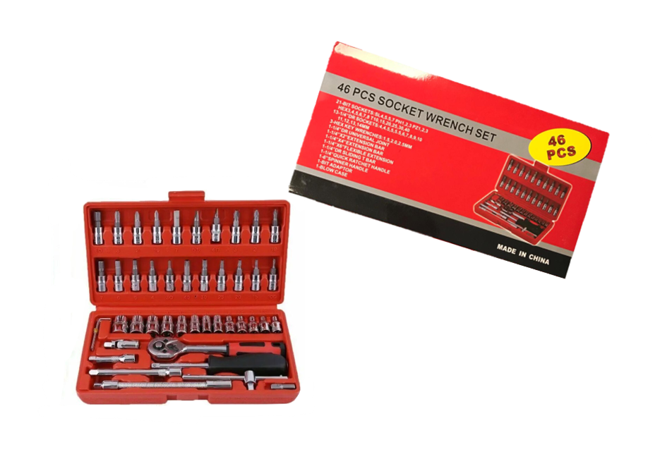 46Piece Metal Socket Wrench Set with Case