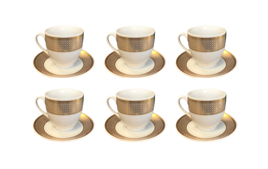 Elegant Coffee Tea Cup Set with Saucers Set of 12 GoldWhite Assorted Designs