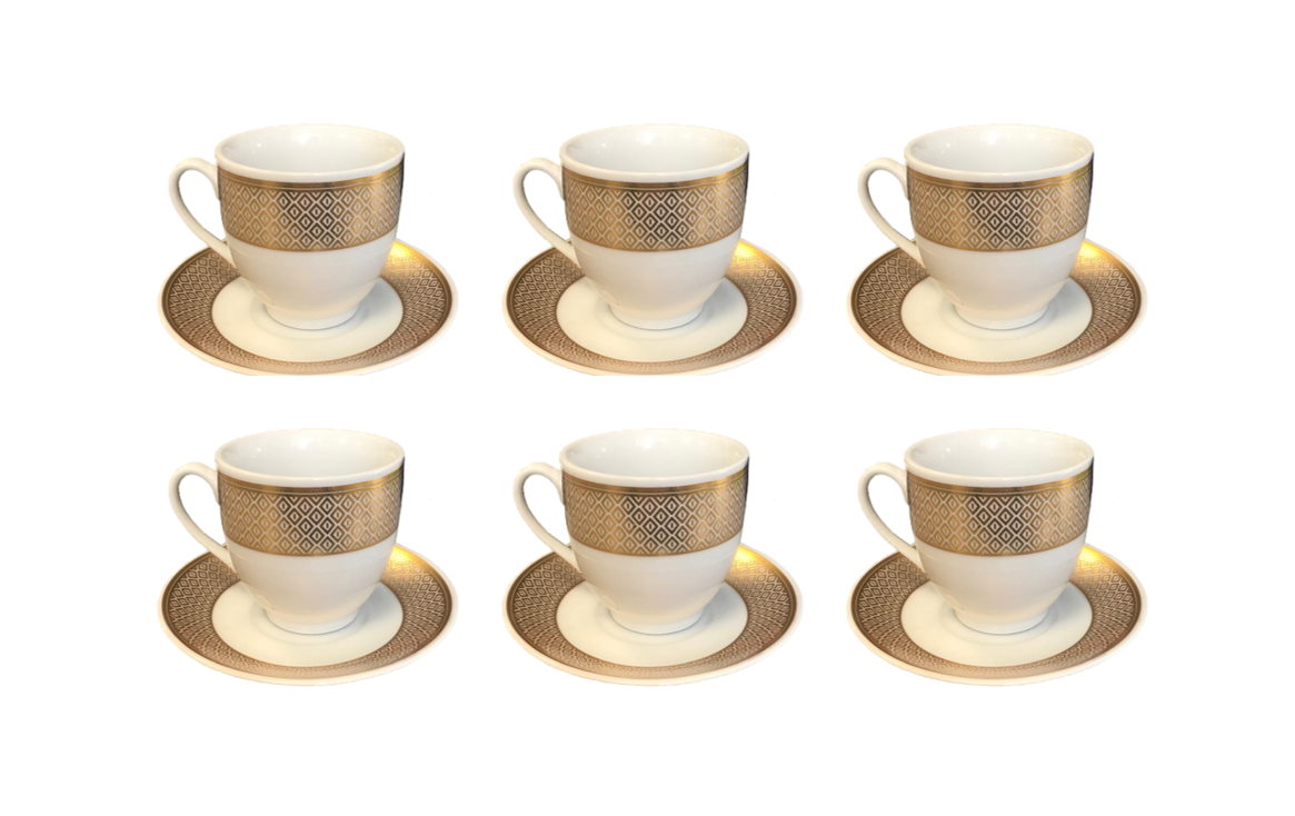 Elegant Coffee Tea Cup Set with Saucers Set of 12 GoldWhite Assorted Designs