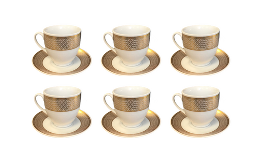Elegant Coffee Tea Cup Set with Saucers Set of 12 GoldWhite Assorted Designs