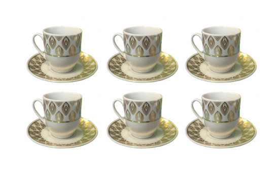 Elegant Coffee Tea Cup Set with Saucers Set of 12 GoldWhite Assorted Designs