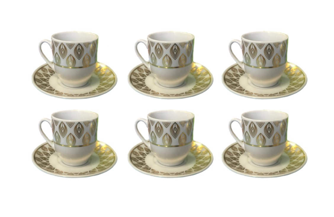 Elegant Coffee Tea Cup Set with Saucers Set of 12 GoldWhite Assorted Designs