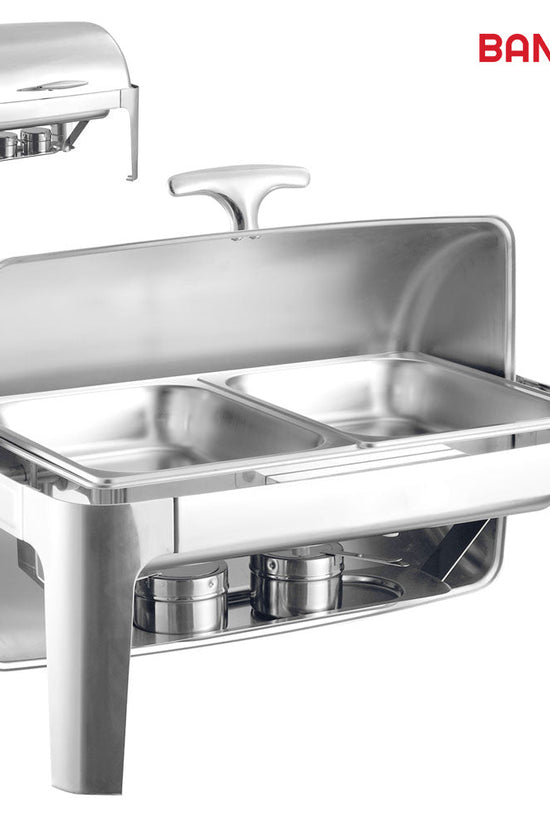 SQ Professional Double Compartment Roll Top Chafing Dish Silver Oblong 2 x 4L