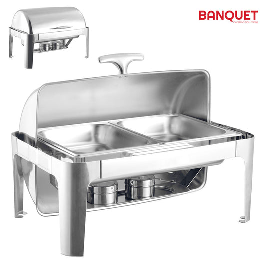 SQ Professional Double Compartment Roll Top Chafing Dish Silver Oblong 2 x 4L