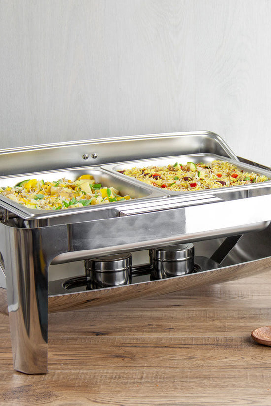 SQ Professional Double Compartment Roll Top Chafing Dish Silver Oblong 2 x 4L