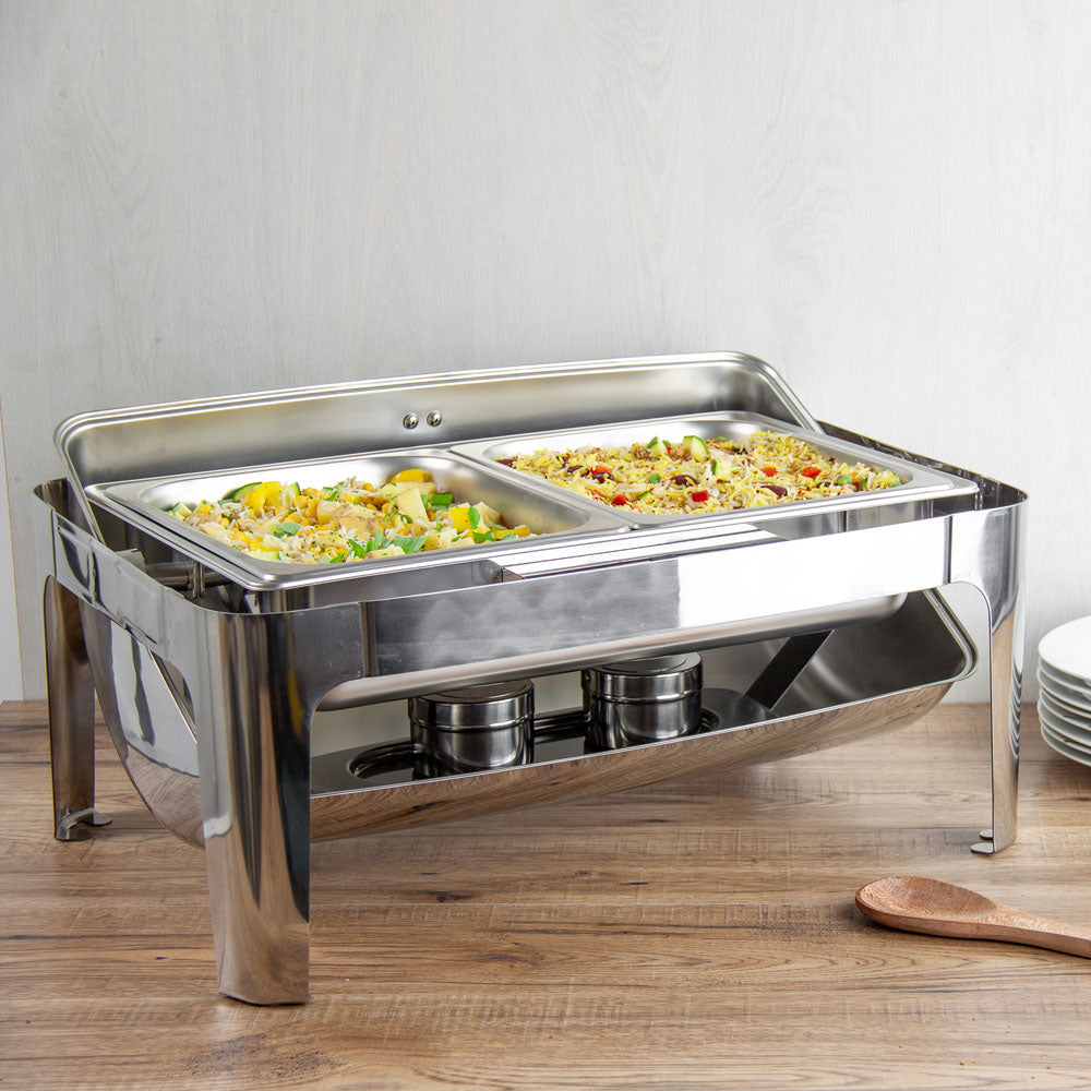 SQ Professional Double Compartment Roll Top Chafing Dish Silver Oblong 2 x 4L