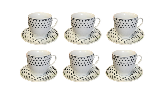 Elegant Coffee Tea Cup Mug Set with Saucers Set of 12 BlackWhite Assorted Designs