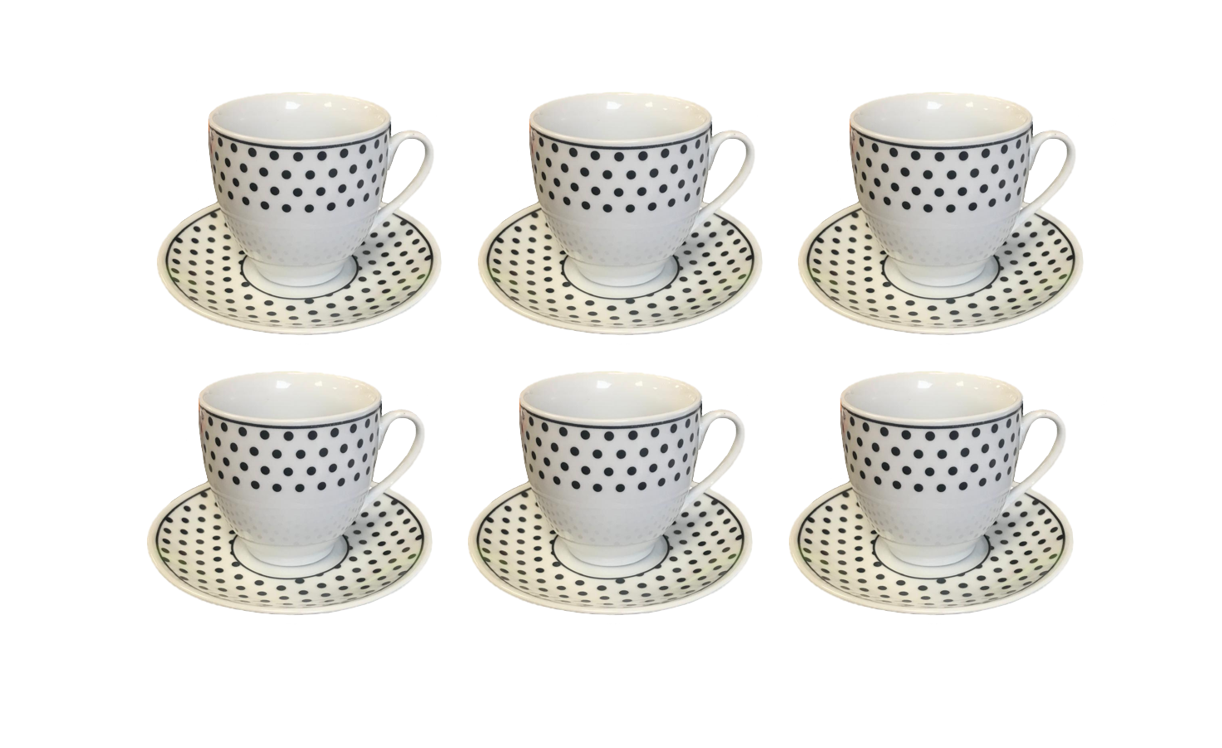 Elegant Coffee Tea Cup Mug Set with Saucers Set of 12 BlackWhite Assorted Designs