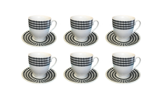 Elegant Coffee Tea Cup Mug Set with Saucers Set of 12 BlackWhite Assorted Designs