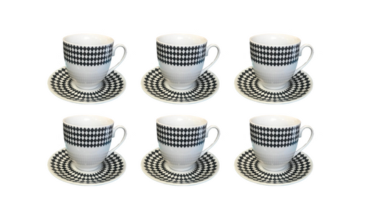 Elegant Coffee Tea Cup Mug Set with Saucers Set of 12 BlackWhite Assorted Designs
