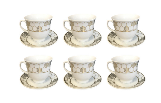 Elegant Coffee Tea Cup Saucer Set Pack of 12 GoldWhite Assorted Designs