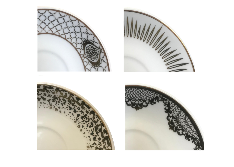 Elegant Coffee Tea Cup Saucer Set Pack of 12 GoldWhite Assorted Designs