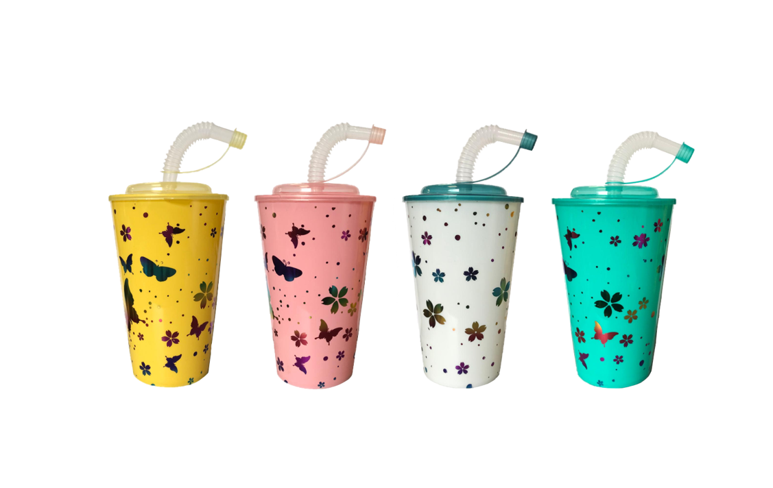 500ml Reusable Plastic Juice Cup with Lid and Straw