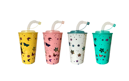500ml Reusable Plastic Juice Cup with Lid and Straw